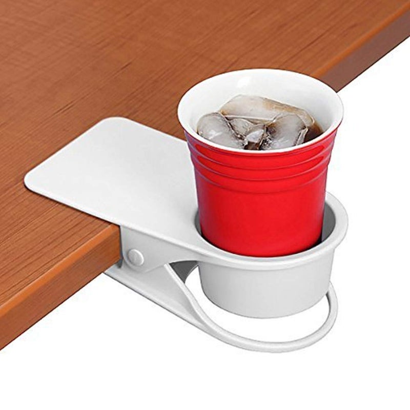 Twinsisi Drinking Cup Holder - Home Office Table Desk Side Huge Clip for Water, Drink, Beverage, Soda, Coffee Mug, Potted Plant, Headphones, Date, USB Cable, Pen Storage Saucer (White) - Image 1